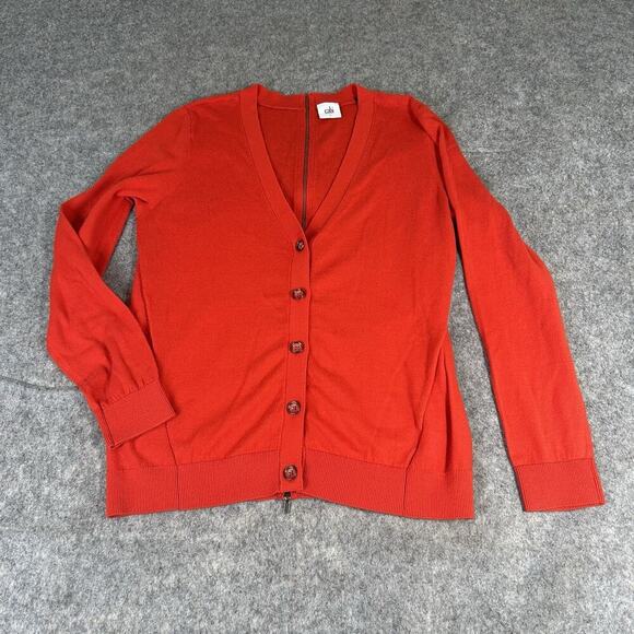 Cabi Cobblestone Cardigan Sweater Fiery Red Full Zip Back Small 3155 - Picture 1 of 8